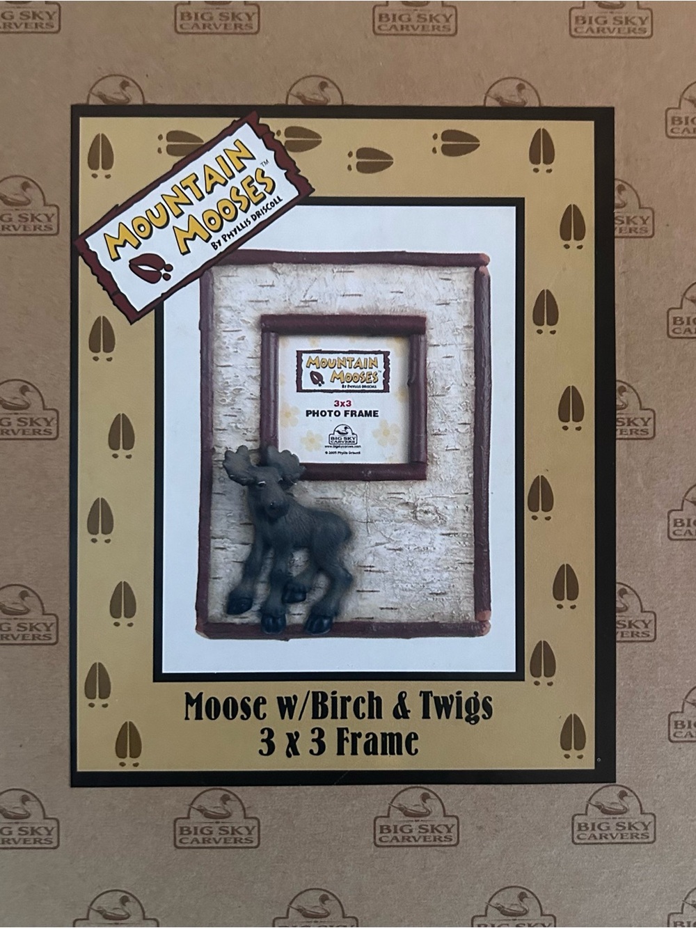 Vintage Mountain Moose with Birch & Twigs 3x3 Picture Frame